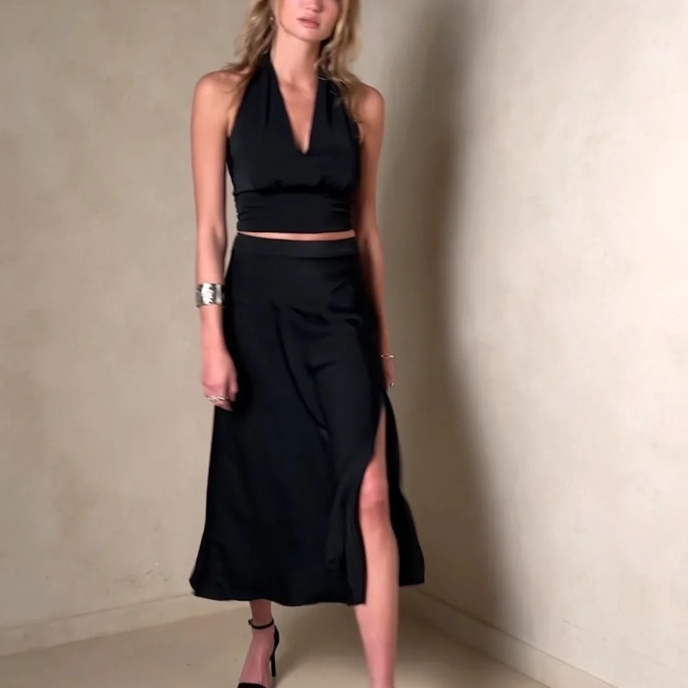Banana Republic - Black Satin Midi Slip Skirt